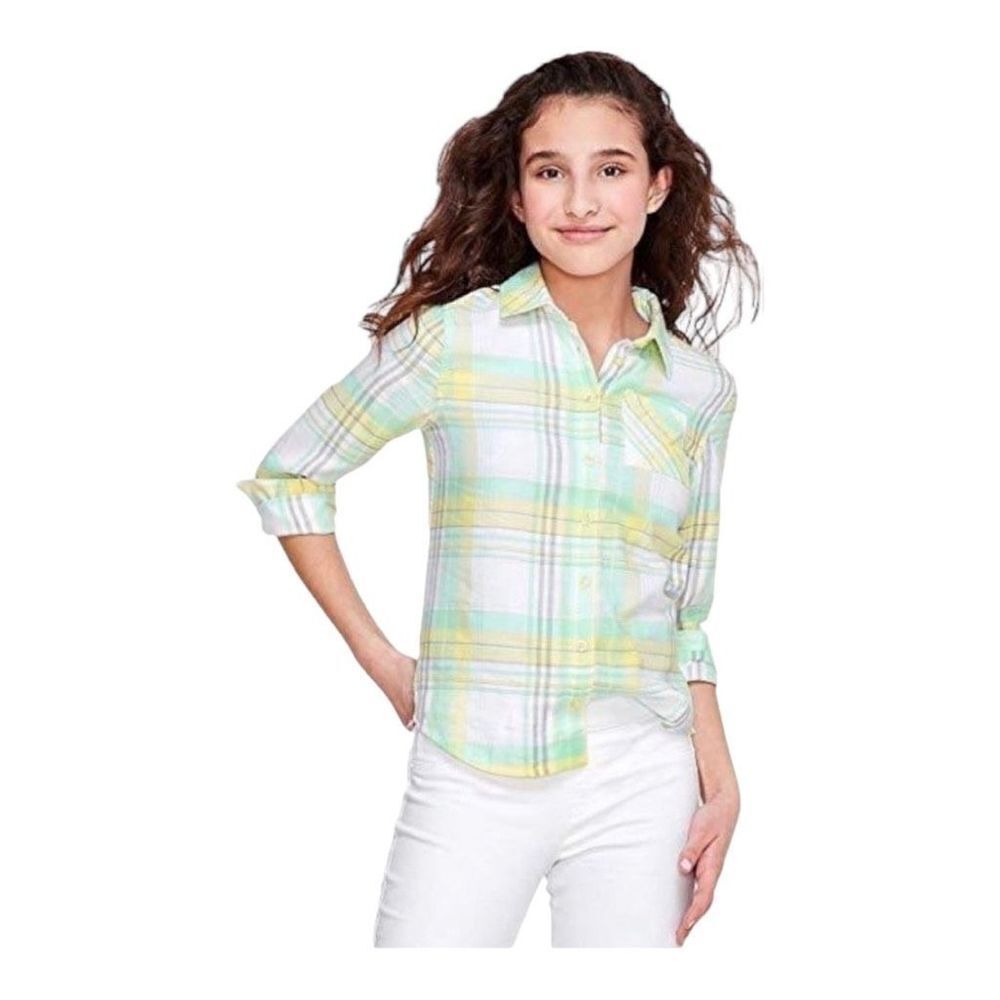 Youth Girls Justice Button Down Plaid Shirt - Sz 18/20